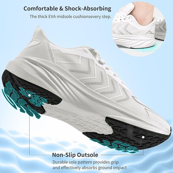 Women's White Breathable Tennis Shoes Non-Slip Sneakers for Walking & Workout - Picture 4 of 7